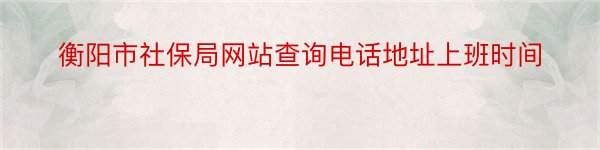 衡阳市社保局网站查询电话地址上班时间