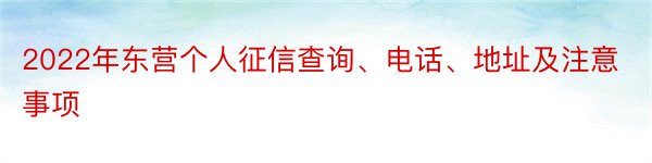 2022年东营个人征信查询、电话、地址及注意事项